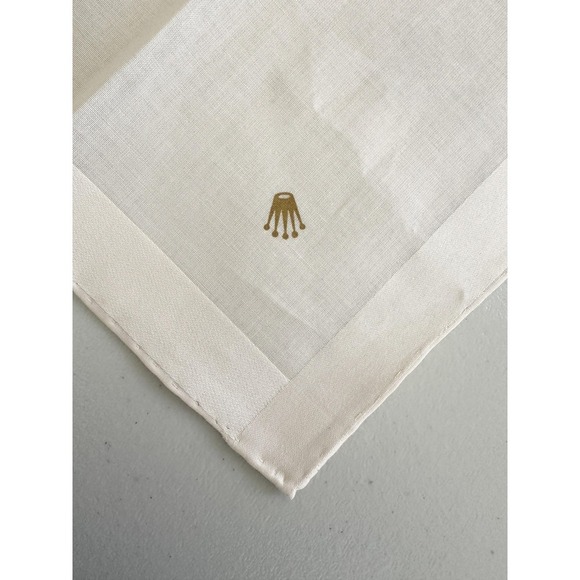 Rolex Fisba Handkerchief Pocket Square Mens Beige Cotton Swiss Gold Crown Logo - Picture 4 of 7